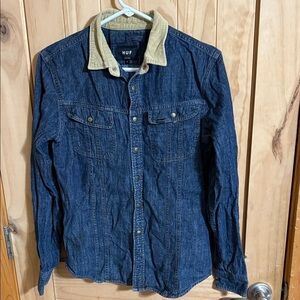 HUF Men’s Blue Denim Shirt with Cream Collar
